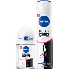 Uravas Store Nıvea Kadın Sprey Deodorant Black&white Clear 150ML ve Mini Roll-On 25ML, 72 Saat Anti-Perspirant Koruma