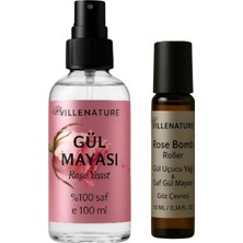 Uravas Store Yüz ve Saç Için Gül Mayası ve Rose Bomb Seti, %100 Saf Gül Suyu ve Gül Yağı, Nemlendirici ve Besleyici, 100ML + 10ML Roller
