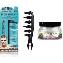 Uravas Store Fontenay Pudra Toz Wax Mavi 20GR + Şekil Tarağı 044 + Face And Body Scrub Böğürtlen 350ML 3'lü Set