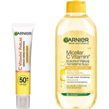 Uravas Store Garnier C Vitamini Günlük Uv Korumalı Güneş Yüz Kremi SPF50 Görünmez Doku 40ML & Micellar C Vitamini Kusursuz Makyaj Temizleme Suyu (400 Ml) Cilt Bakım Seti