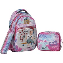 Uravas Store Tahticmer Okul Sırt Çantası Ilkokul Beslenme Çantalı Kalemlikli 3lü Set Süper Girl Okul Çantası Pembe