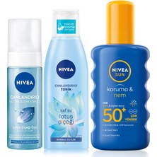 Uravas Store Sun SPF50 Güneş Koruyucu Vücut Spreyi 200ML, Yüz Temizleme Köpüğü 150ML, Canlandırıcı Tonik 200ML