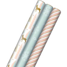 Uravas Store Hallmark Ters Kesilmiş Çizgiler ile Pembe Noel Ambalaj Kağıdı (3 Rulo: 120 Sq. Ft. Ttl) Pembe, Nane, Altın, Ren Geyiği, Noel Ağaçları, Kar Taneleri