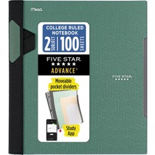 Uravas Store Five Star Advance 820012C-ECM Spiral Defter ve Çalışma Uygulaması, 1 Konu, Üniversite Çizgili, 21,5 cm x 28 Cm, 100 Sayfa, Spiral Koruyucu ve Hareketli Ayırıcılarla, Yeşil