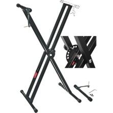 Uravas Store Lastvoice KS-04D Çift Profilli 7 Kademeli Üst Segmen Org Sehpası Standı Ayağı (Sabitleme Kayışlı)