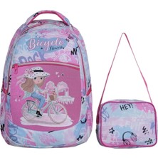 Uravas Store Tahticmer Ilkokul Okul Sırt Çantası Kız Beslenme Çantalı Ortopedik 2li Set Bisikletli Kız Pembe