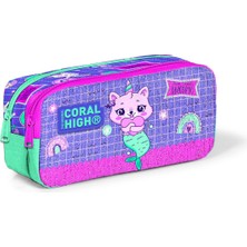Uravas Store Coral High Kids Iki Bölmeli Kız Çocuk Pembe Mor Kedi Unicorn Kalem Çantası Kalemlik
