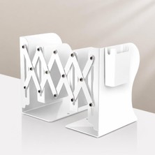 Uravas Store Ayarlanabilir Teleskopik Metal Kitap Tutucu, Masaüstü Kitap Desteği ve Raf Düzenleyici Stand, 9-42 cm Genişleyebilir, Mıknatıslı Kalemlik Hediyeli (Beyaz)