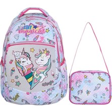 Uravas Store Tahticmer Ilkokul Okul Sırt Çantası Kız Erkek Unisex Beslenme Çantalı Ortopedik 2li Set At Model Unicorn Beyaz