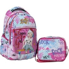 Uravas Store Tahticmer Ilkokul Okul Sırt Çantası Kız Beslenme Çantalı Ortopedik 2li Set Süper Kız Pembe
