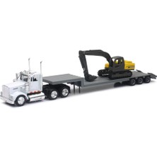 Uravas Store New-Ray 1:43 Ölçekli Kenworth W900 Lowboy Römork Inşaat Ekskavatörlü