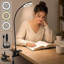 Uravas Store Kyrotech Klipsli LED Kitap Okuma Lambası USB Girişli Aydınlatma Esnek Kollu Metal Ders Çalışma Makyaj Tiktok Youtube Canlı Yayın Içerik Üretim Işığı Göz Yormaz Modern 3 Renk Modlu Sarı Beyaz Gün Işığı
