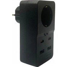 Hace Bazaar Isıya Dayanıklı Termal Akım Korumalı 1 Priz Girişli 2 USB Girişli 2 Type-C Girişli Pirz (4887)