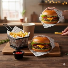Uravas Store 50 Adet Retro Gazete Desenli Ambalaj Kağıdı - 35X25 cm Yağ Geçirmez Sandviç ve Burger Kağıdı - Gıda ile Temasa Uygun Kraft Fırıncı Kağıdı