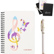 Uravas Store Müzik Piyano Melodi Temalı Kırtasiye Hediye Kutusu Seti, Piyano Müzikal Telli Günlük Yazma Defteri, Tiz Anahtarlı Tasarımlı Roller Tükenmez Kalem Ofis, Okul Öğrenci Öğretmen Hediyesi Için (Beyaz Müzik