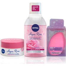 Uravas Store Nıvea Aqua Rose Micellar Çift Fazlı Makyaj Temizleme Suyu 400ML ve Nemlendirici Krem 50ML, Sünger Hediye