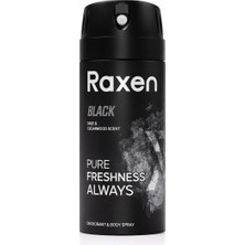 Uravas Store Raxen Erkek Deodorant Spreyi - Black Serisi - 150ML - Etkili Ter Kokusu Önleyici - Alüminyumsuz ve Leke Bırakmayan Formül - Gün Boyu Ferahlık Veren Erkek Vücut Spreyi