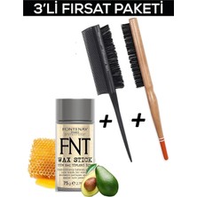 Uravas Store Fontenay Hair Wax Stick 75GR + Profesyonel Topuz Fırçası 3033 +Topuz Krepe Şiş Tarak 3043 3'lü Set