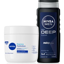 Uravas Store Nivea Men Erkek Deep Dimension Banyo Duş Jeli 500ML ve Yoğun Nemlendirici El ve Vücut Bakım Kremi 400ML