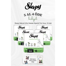 Uravas Store Sleepy Natural Ultra Hassas Hijyenik Ped Gece 18 Adet 5 Al 4 Öde ve Rosie Pamuk