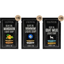 Uravas Store Olıvos Tek Kullanımlık Zeytinyağlı Sıvı Sabun Seti, 2 ml x 75 Adet, Mandalina Hamam Keçi Sütü Serileri, Okul Seyahat Otel Için, Paraben ve Sülfat Içermez, El Temizliği
