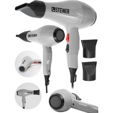 Uravas Store Steiner 3800 Watt Profesyonel Saç Kurutma Makinesi Fön Makinesi Ac Motor Gri+ 2 Adet Başlık