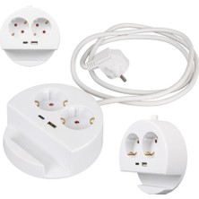 Uravas Store 2'li Telefon Standlı Grup Priz 1x Usb, 1x Type-C Girişli Topraklı Çoklu Ikili Priz 1.5 Metre Kablo Uzunluğu, Priz Çoğaltıcı 3680 Watt 16 Amper, USB Type-C Çıkış 5 Volt 2.4 Amper 12 Watt