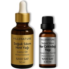 Uravas Store Cilt ve Saç Bakım Yağı Seti, Soğuk Sıkım Hint Yağı 50ML ve Nar Çekirdeği Yağı 20ML, %100 Saf ve Doğal, Nemlendirici ve Besleyici