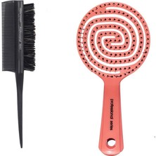 Uravas Store Fontenay Profesyonel Topuz Fırçası Krepe Şiş Tarak 3 In 1 3043 + 3 Boyutlu Açma Saç Fırçası 2'li Set Pembe