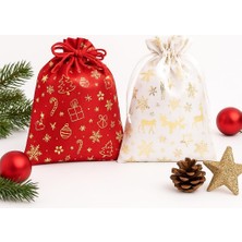 Uravas Store 2’li Set 17X23 cm Yılbaşı Hediye Kesesi – Kırmızı & Beyaz Altın Yaldızlı Noel Temalı Kumaş Çanta | Yılbaşı Hediye Paketi Kesesi