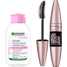 Uravas Store Garnier Skin Naturals Micellar Kusursuz Makyaj Temizleme Suyu (100 Ml) & Maybelline New York Lash Sensational Yelpaze Etkili Intense Black Maskara