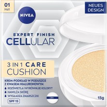 Uravas Store Nıvea Cellular Expert Finish Cushion Renkli Yüz Bakım Kremi 15ML, SPF15 Güneş Koruyucu, Açık Ton, Nemlendirici, Doğal Renk,hyaluron,kolajen