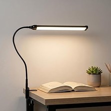 Uravas Store Coverzone LED Masa Lambası – 12W USB Güç Girişli, Esnek Kol, Klipsli Tasarım, 3 Renk Sıcaklığı (2800K/4200K/6000K), Kısılabilir Dimmer Anahtarlı | Siyah 555