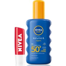 Uravas Store Nivea Güneş Koruyucu & Nemlendirici Sprey Gkf 50 200 ml + Nivea Fruity Shine Çilek Dudak Kremi