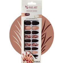Uravas Store Kahverengi&pudra&çiçek Desenli Mat 24'lü Takma Tırnak Seti Kahverengi&pudra&bordo