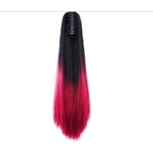 Uravas Store Gaman Sentetik Saç Tokalı At Kuyruğu Peruk Postiş Dolgun Yapılı 60 cm Siyah Pembe Ombre