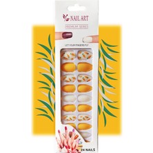 Uravas Store Sarı&beyaz& Desenli 24'lü Takma Tırnak Seti Beyaz & Sarı & Havuç Desenli