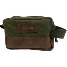 Uravas Store Tanto Bushcraft El Yapımı Tuvalet ve Seyahat Çantası – 20X10X12 Cm, ~2.4 Litre Hacimli, Mumlu Kanvas & Gerçek Deri, Suya Dayanıklı Seyahat Organizeri