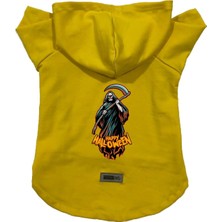 Uravas Store Kapişonlu Polar Sweatshirt Köpek ve Kedi Kıyafeti & Elbisesi Sarı Happy Halloween Azrail Xs