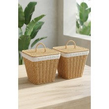 Uravas Store Digithome 2'li Kare Rattan Hasır Patates Soğan Sarımsak Meyve Sepeti Düzenleyici Organizer -9T01
