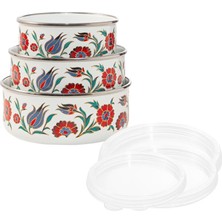 Uravas Store Serenk 14-16-18 cm Emaye Üçlü Saklama Kabı Seti