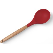 Uravas Store Deconox Bambu Saplı Silikon Servis Kaşığı, Bambu Uzun Silikon Servi Kaşığı 28CM 3 Renk Seçenekli, Yemeklerinizi Servis Etmek Için Silikon Servis Kaşığı (Kırmızı)