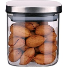 Uravas Store Deconox 450 ml Metal Kapaklı Borosilikat Cam Kavanoz, Silikon Contalı Kuru Gıda Saklama Kabı, Kahve Çay Baharat Kuruyemiş Için Şeffaf Cam Erzak Kabı, 10 x 10 x 10 Cm, 1 Adet