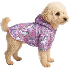 Uravas Store Kedi ve Köpek Kıyafeti & Elbisesi Yağmurluğu Lila Unicorn Baskılı Fileli Yağmurluk S