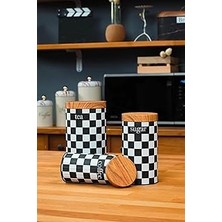Uravas Store Ucr Home 3'lü Set Metal Çay Kahve Şeker Saklama Kavanozu - Dama Desenli