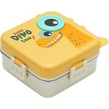 Uravas Store Vagonlife Bento 1120ML Lunchbox Dinozor Desenli Tek Katlı 3 Bölmeli Paslanmaz Çelik Sefer Tası Yemek Kutusu (Turuncu)
