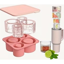 Uravas Store Yenigeldi Pembe Quencher Silikon Kapaklı Buzluk, Silindir Buz Kalıbı 4 Gözlü Stanly 20OZ 30OZ 40OZ Bardak Uyumlu