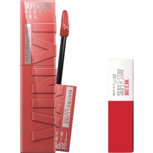 Uravas Store Maybelline New York Super Stay Vinyl Ink Uzun Süre Kalıcı Likit Parlak Ruj 15 Peachy & Mini Super Stay Matte Ink Likit Mat Ruj - 20 Pioneer Makyaj Seti