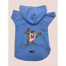 Uravas Store Kapişonlu Polar Sweatshirt Köpek ve Kedi Kıyafeti & Elbisesi - Mavi Tazmanya Canavarı S Beden