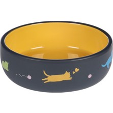 Uravas Store Flamingo Fl Ranı Kedi Desenli Seramik Mama Kabı, 380ML